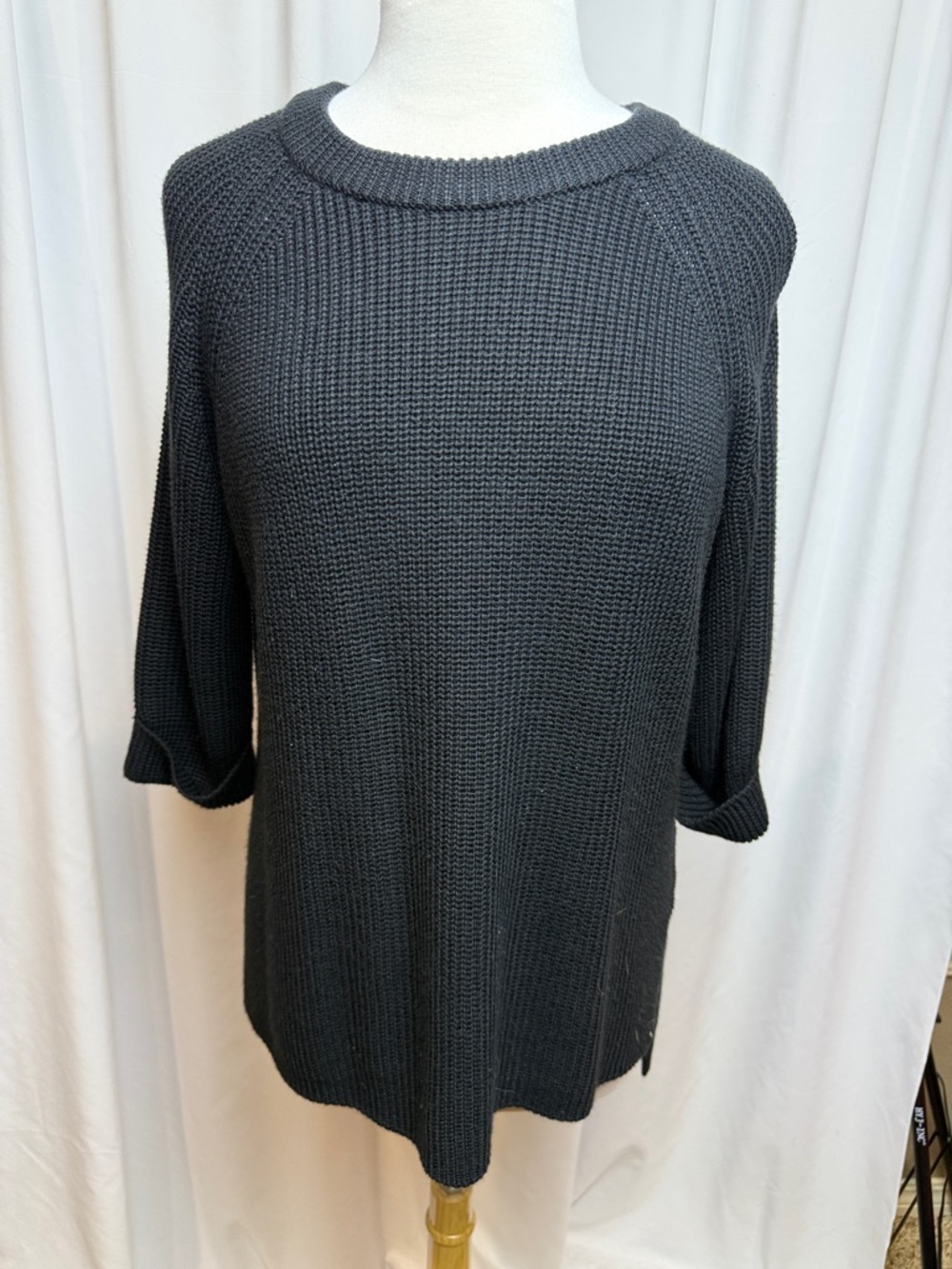 Mote Women’s Black Crew Neck Hi-Lo Sweater - Textured Knit - Small